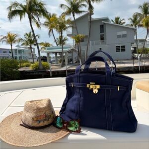 Navy Canvas Tote with Gold Hardware